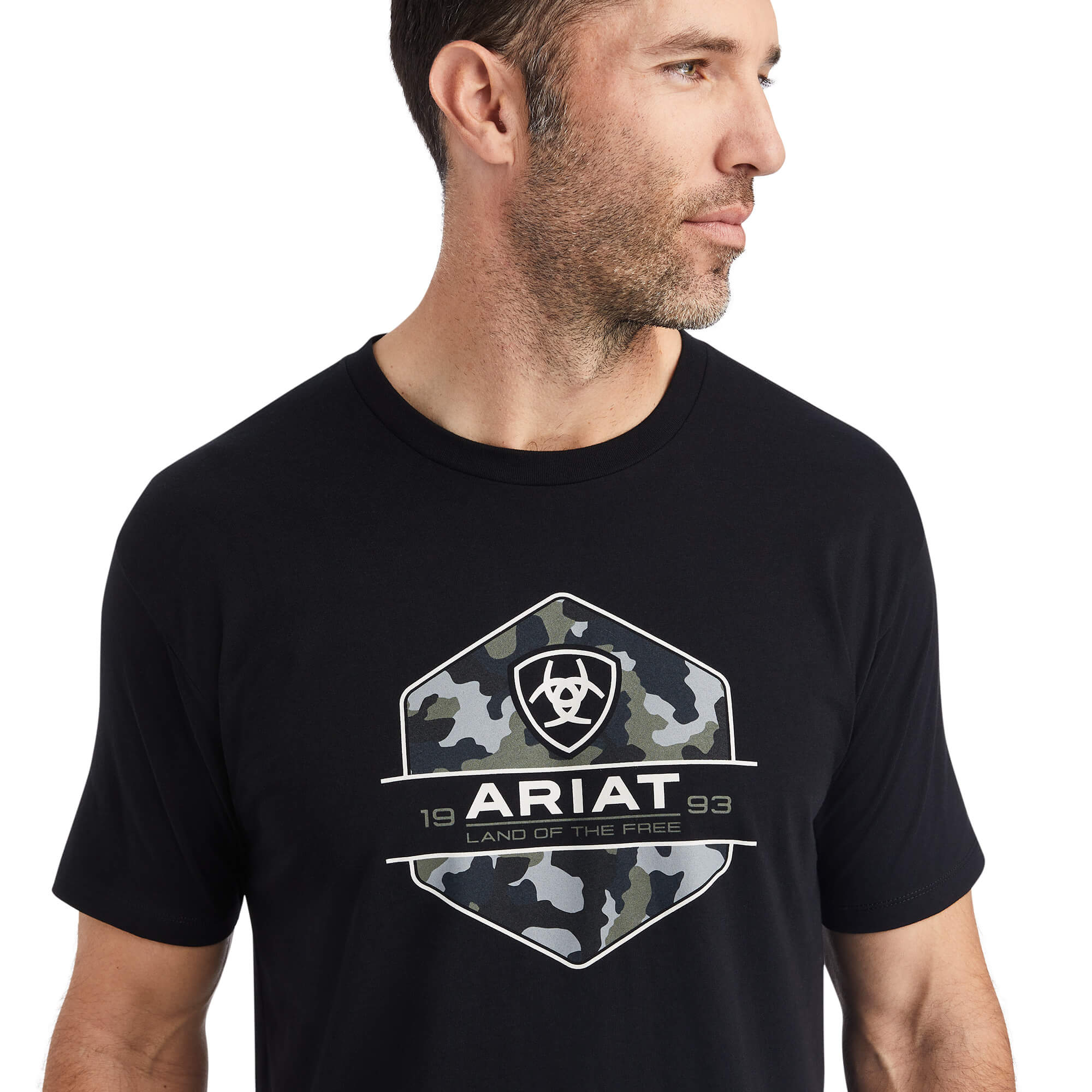 Camisetas Ariat Camo Badge Negras Hombre - Chile 497-JBGAME